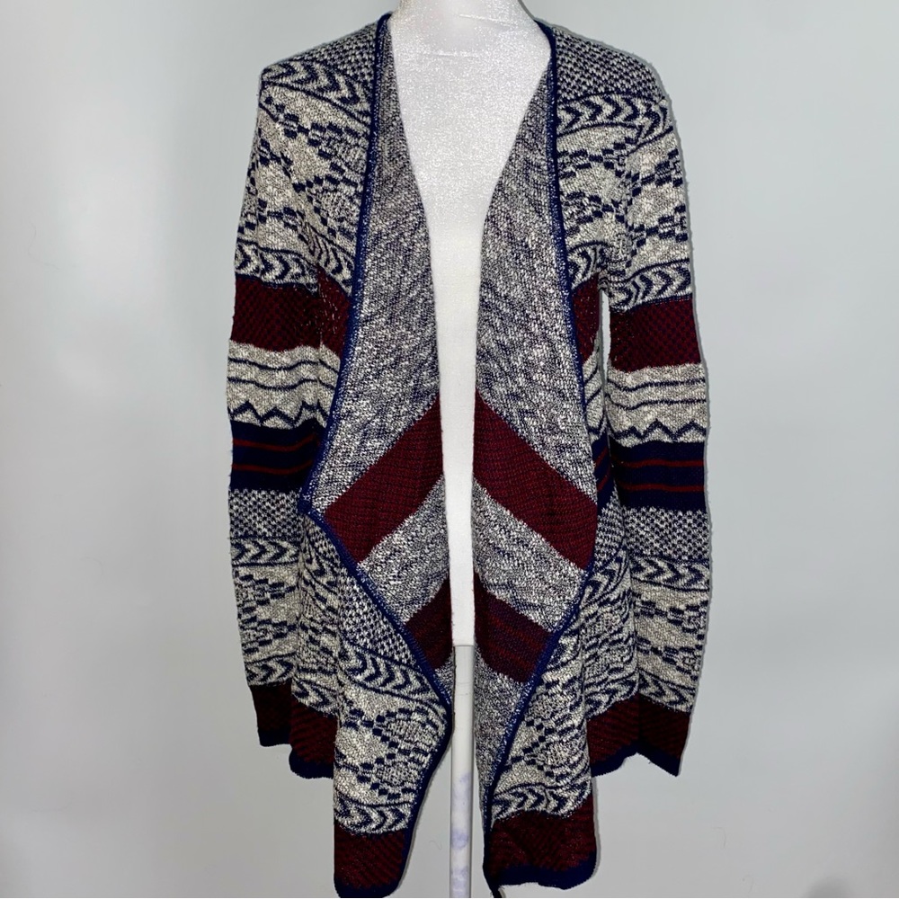 Say What? Aztec Tribal Patterned Open Flowy Cardigan Sweater